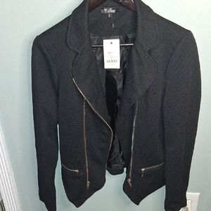 Guess Women's Black Blazer with Zipper Details